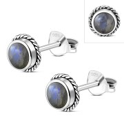 6pairs, Labradorite Round Stud Silver Earrings - e369
